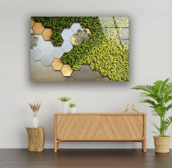 Beige Background With Moss Flower Glass Wall Art, glass art painting, glass art for the Wall
