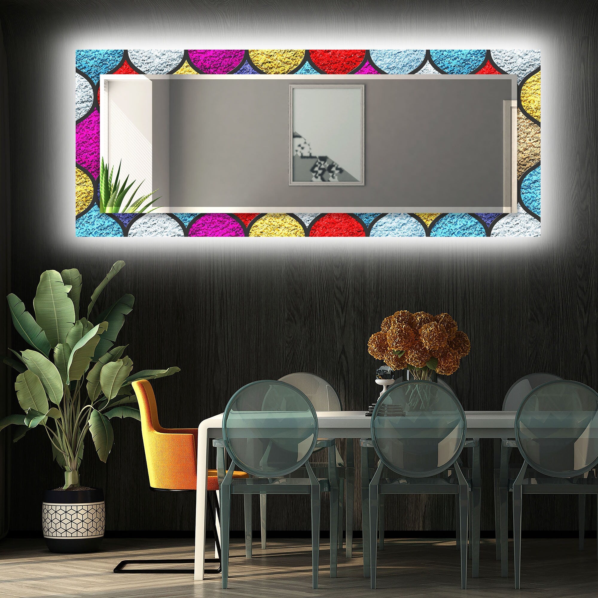 Stained Tempered Glass Wall Mirror