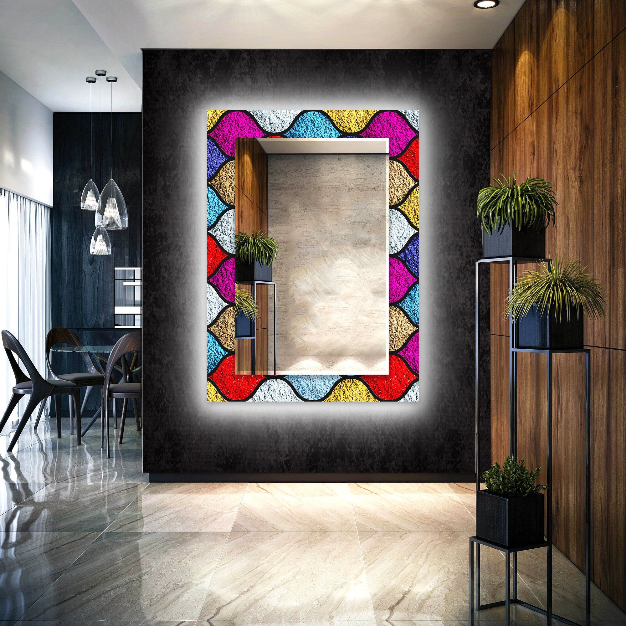 Stained Tempered Glass Wall Mirror