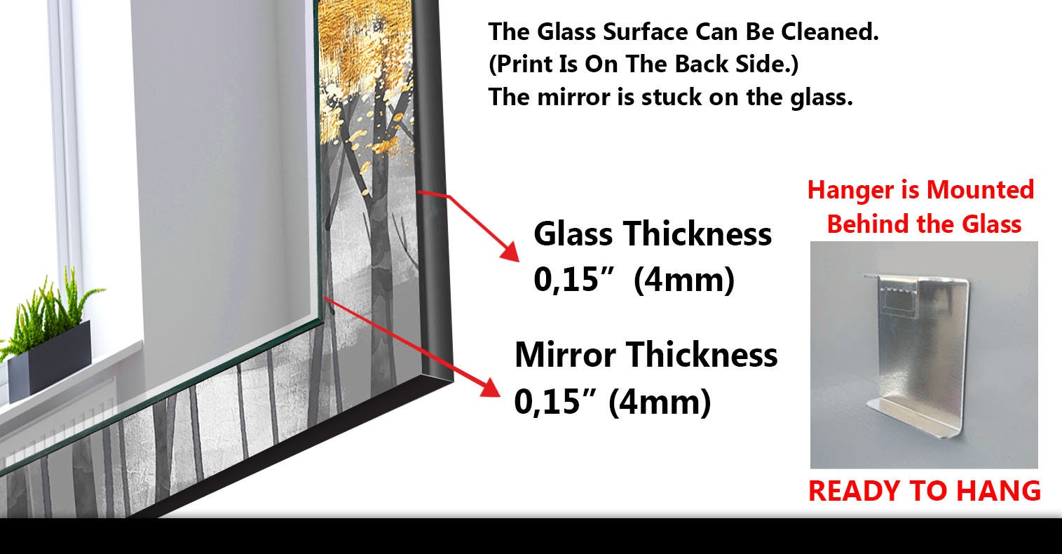 Abstract Tempered Glass Wall Mirror