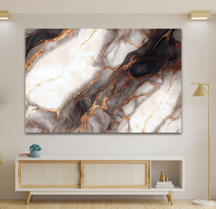 White Marble with Copper Veins Glass Wall Art