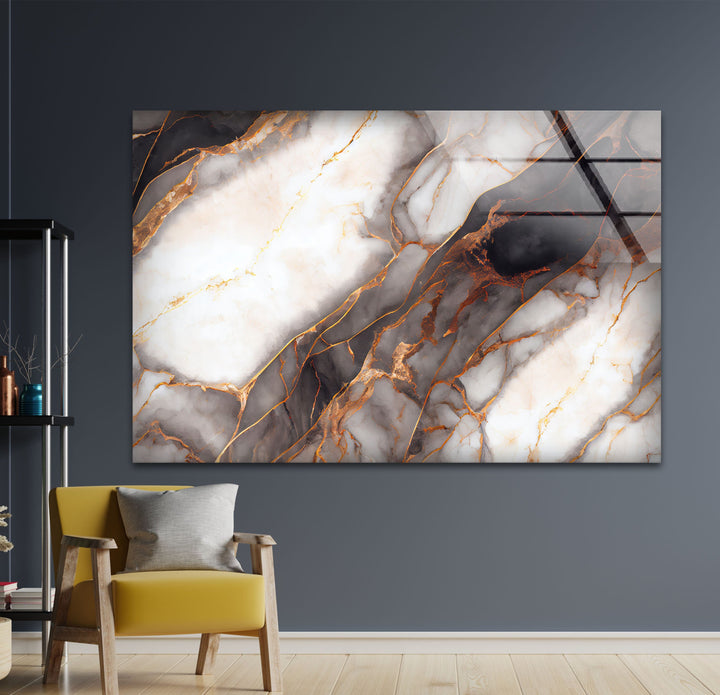 White Marble with Copper Veins Glass Wall Art