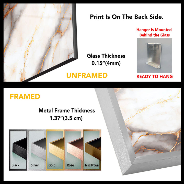 White Marble with Copper Veins Glass Wall Art