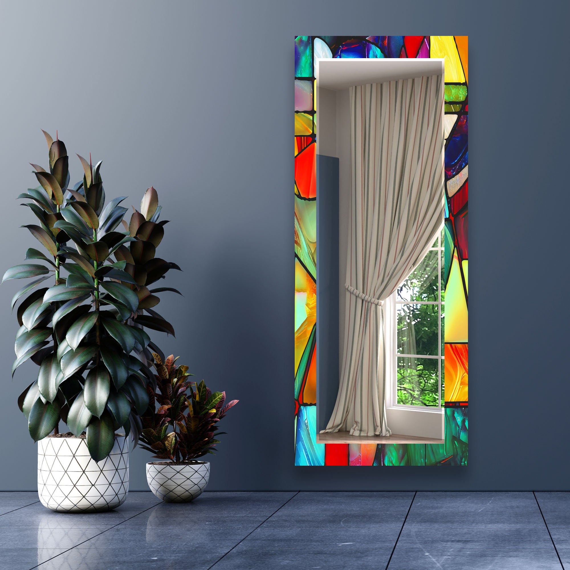 Stained Tempered Glass Wall Mirror