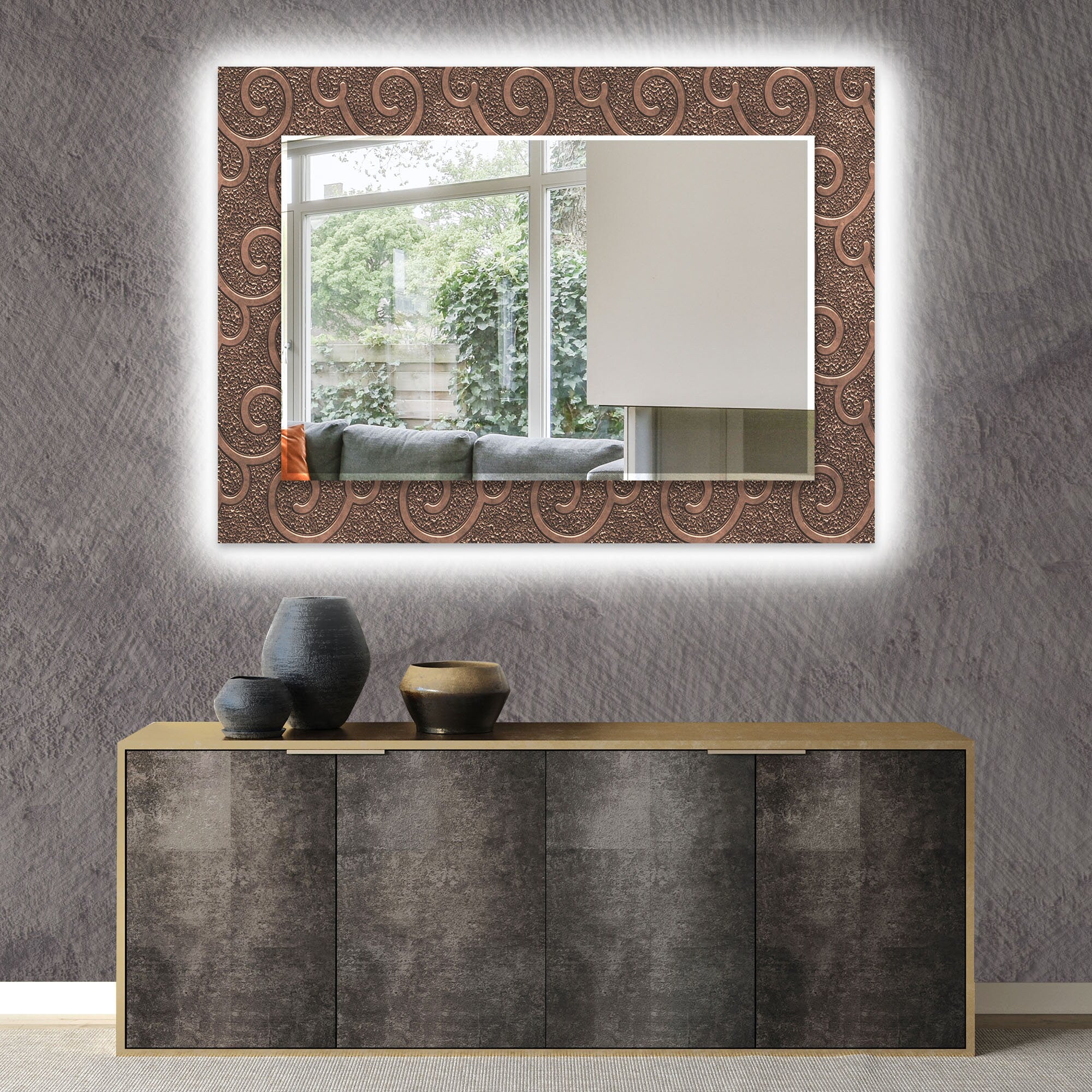 Abstract Tempered Glass Wall Mirror