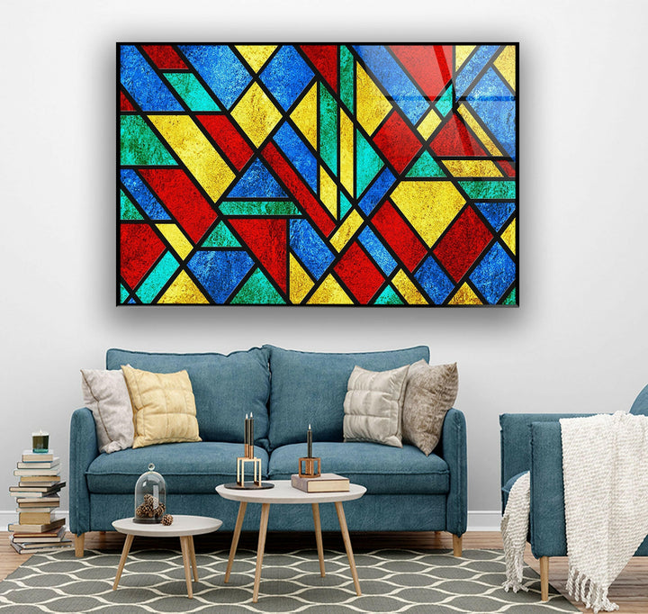 Stained Geometric Art Glass Wall Art photo print on glass, prints on glass wall art