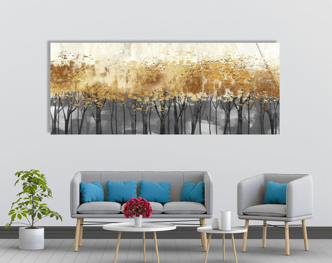 Gold Tree Panoramic Tempered Glass Wall Art
