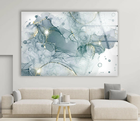 Pastel cyan mint marble abstract glass wall art featuring a modern, unique background.
