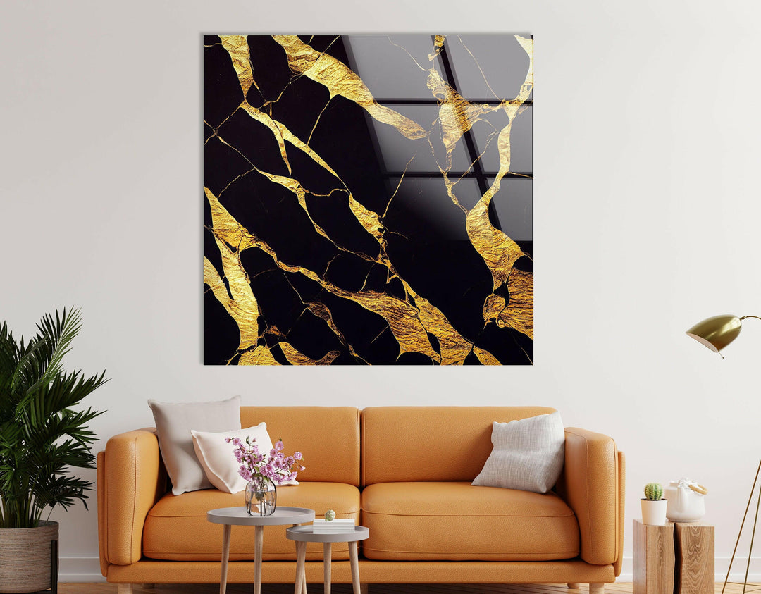 Golden Marbling Abstract Glass Wall Art , glass image printing, glass prints from photos