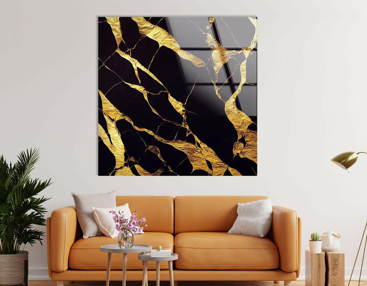 Golden Marbling Abstract Glass Wall Art , glass image printing, glass prints from photos