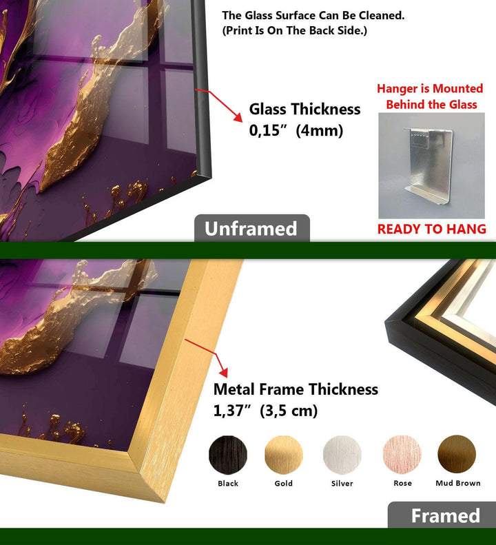 Violet Liquid With Golden Stains Glass Wall Art