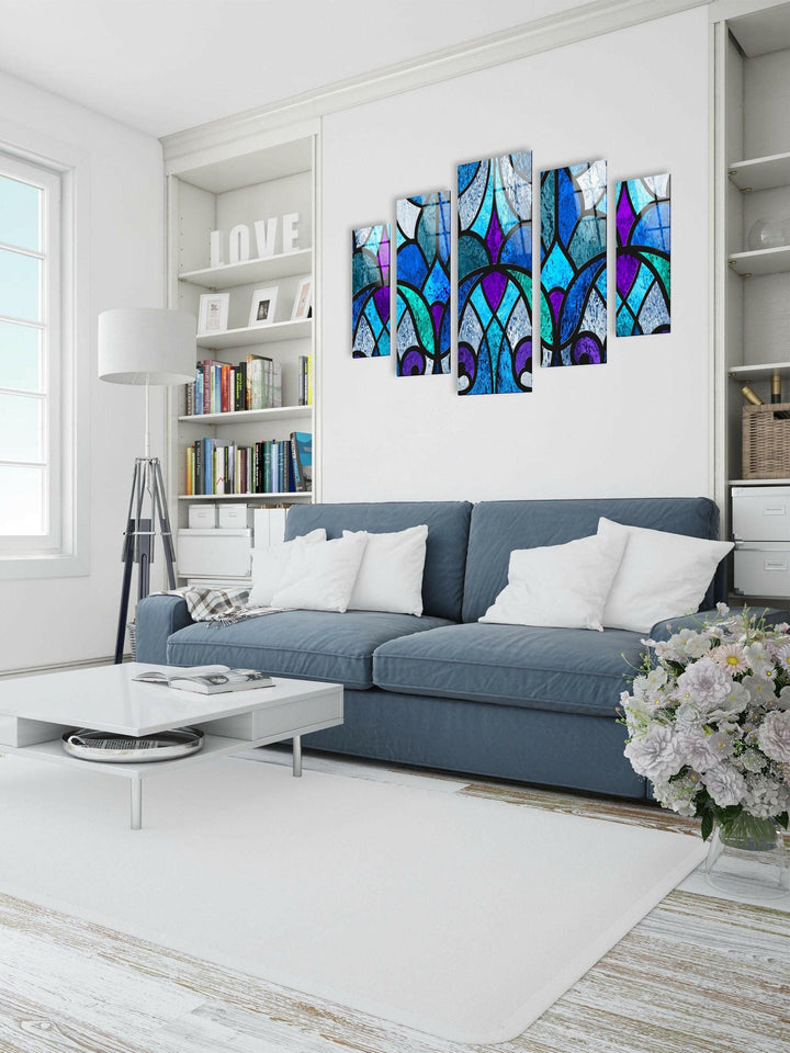Blue Stained Glass Wall Art, custom glass pictures, glass art prints