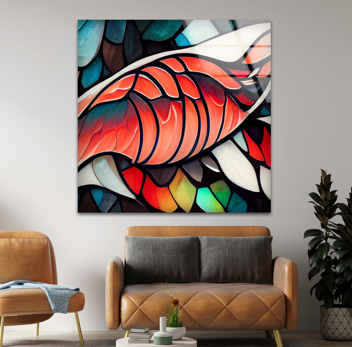 Koi Fish Stained Glass Wall Art photo print on glass, prints on glass wall art