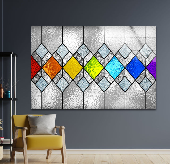 MultiColored Diamonds Glass Wall Art glass art painting, glass art for the Wall