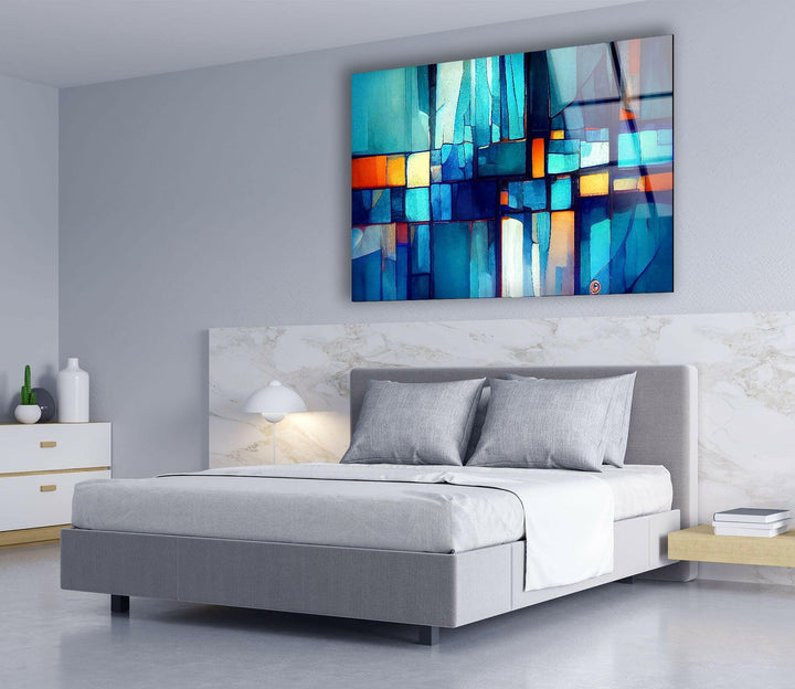 Blue Vibrant Stained Glass Wall Art print picture on glass, Tempered Glass Wall Art