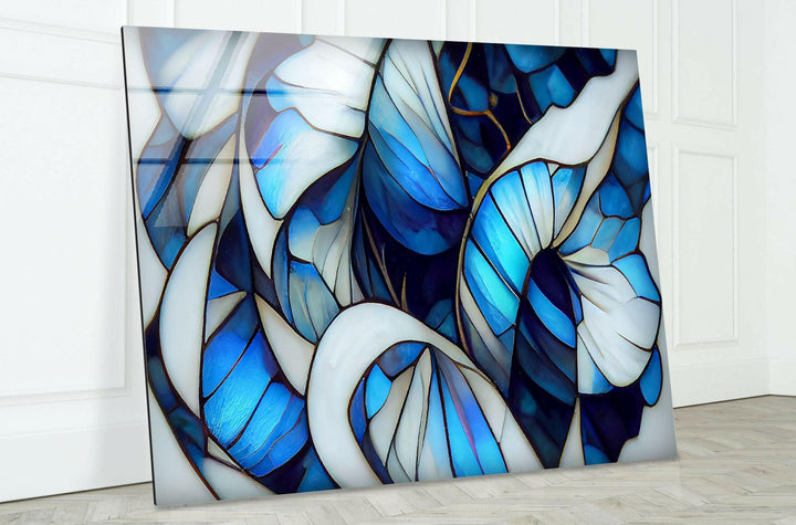 Stained White & Blue Glass Wall Art glass art painting, glass art for the Wall