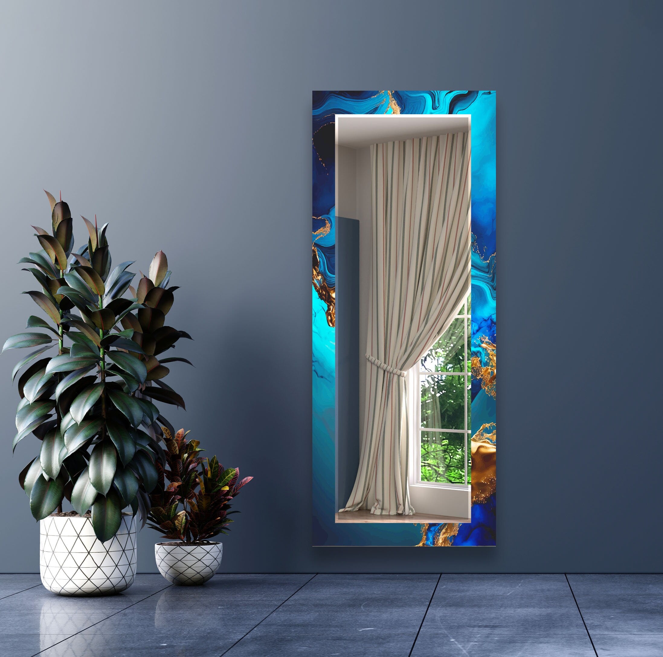 Abstract Tempered Glass Wall Mirror