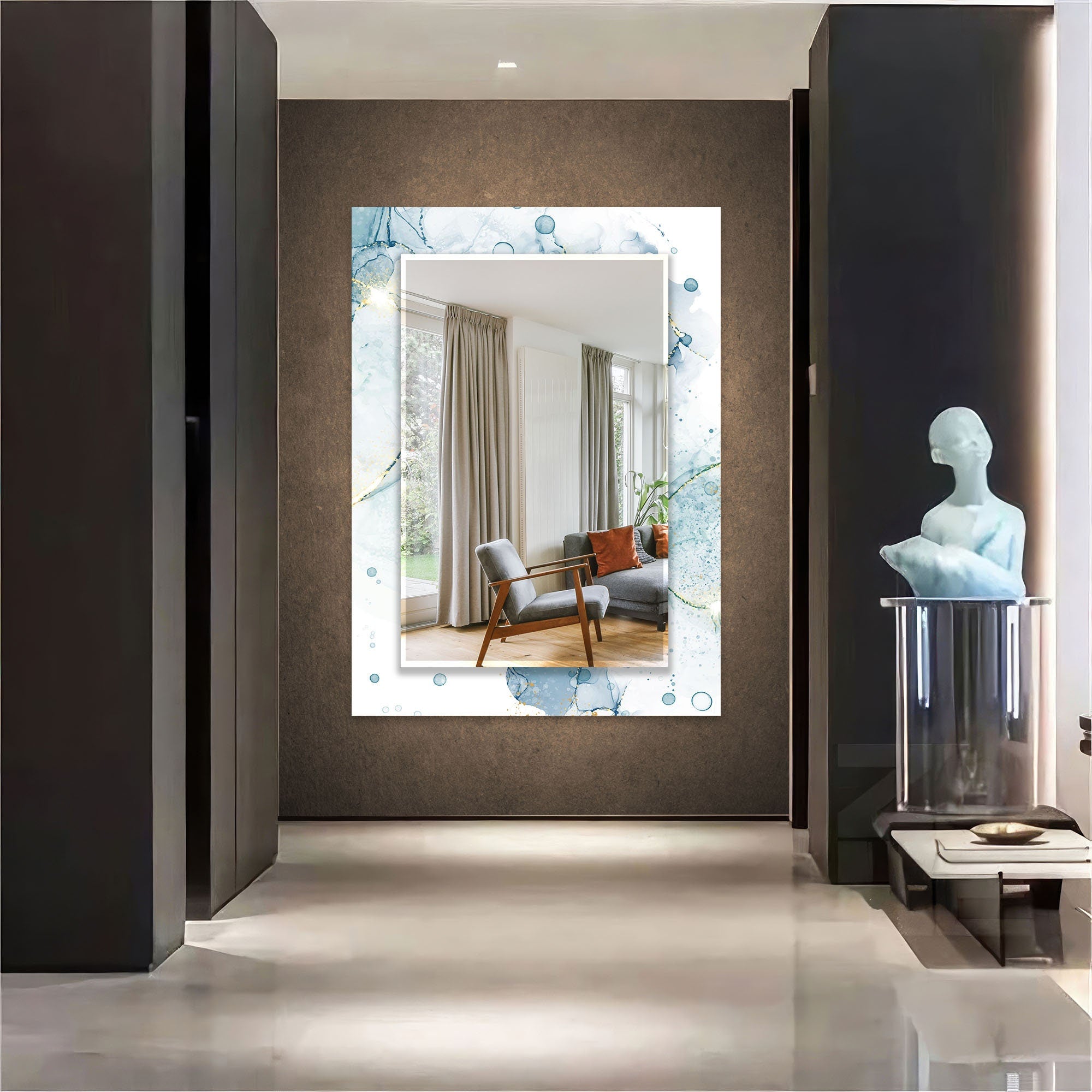 Abstract Tempered Glass Wall Mirror