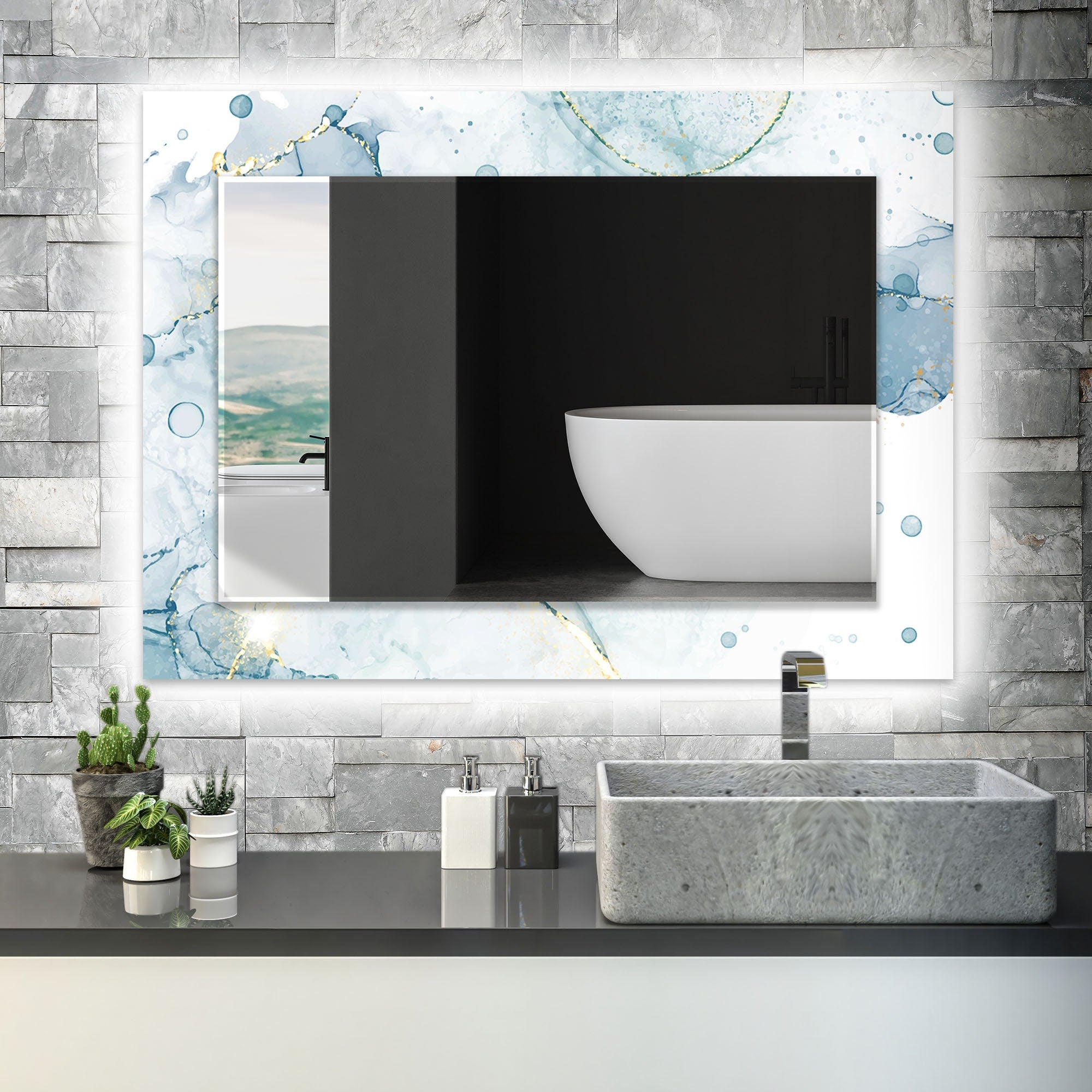 Abstract Tempered Glass Wall Mirror