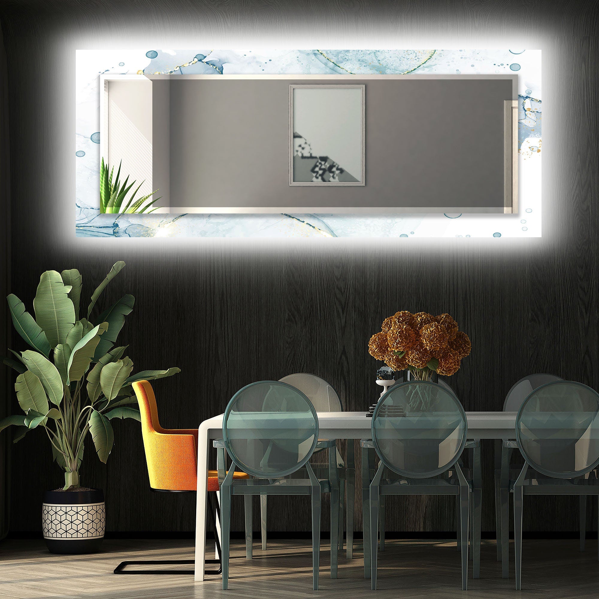 Abstract Tempered Glass Wall Mirror