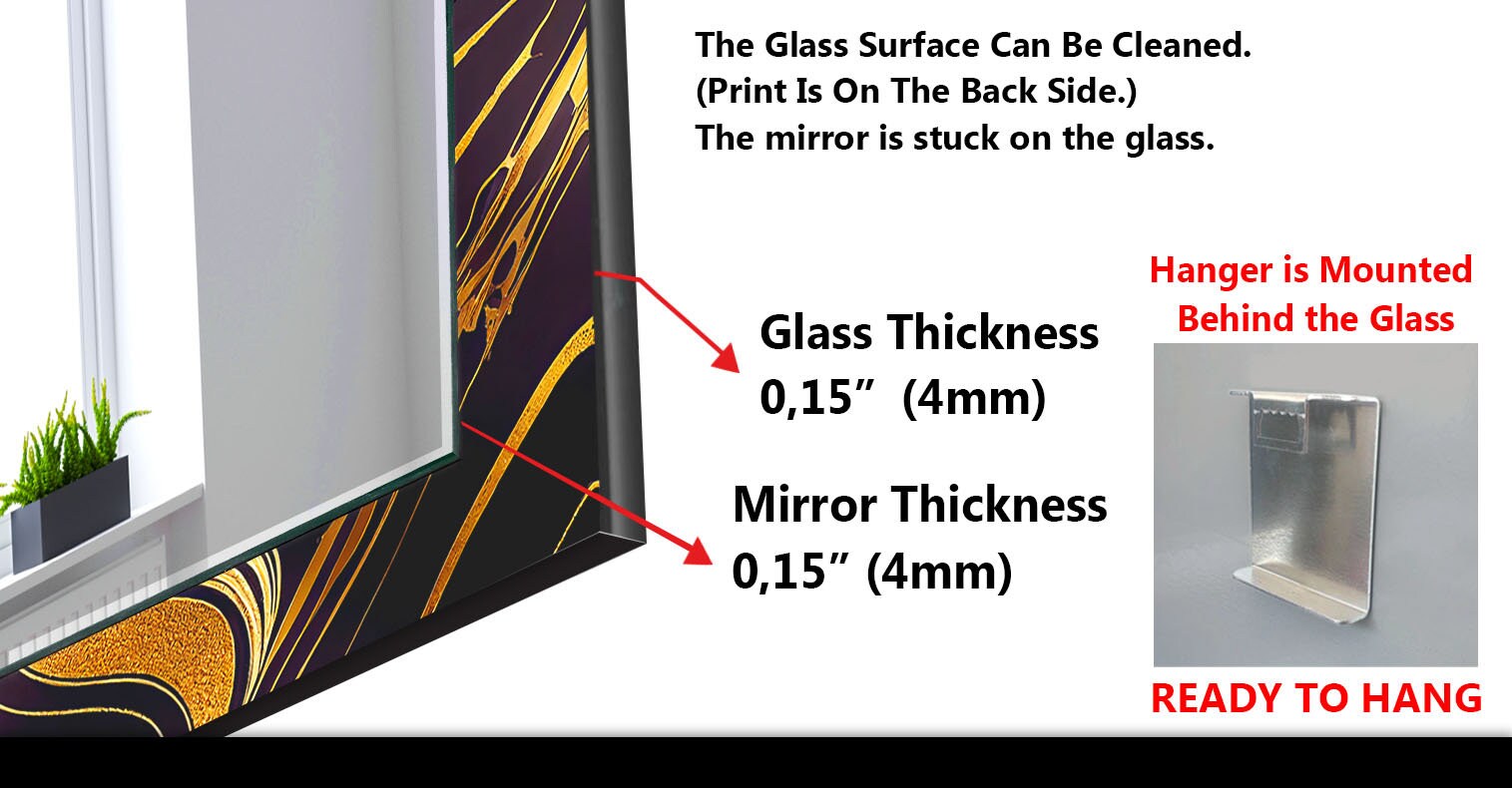 Abstract Tempered Glass Wall Mirror