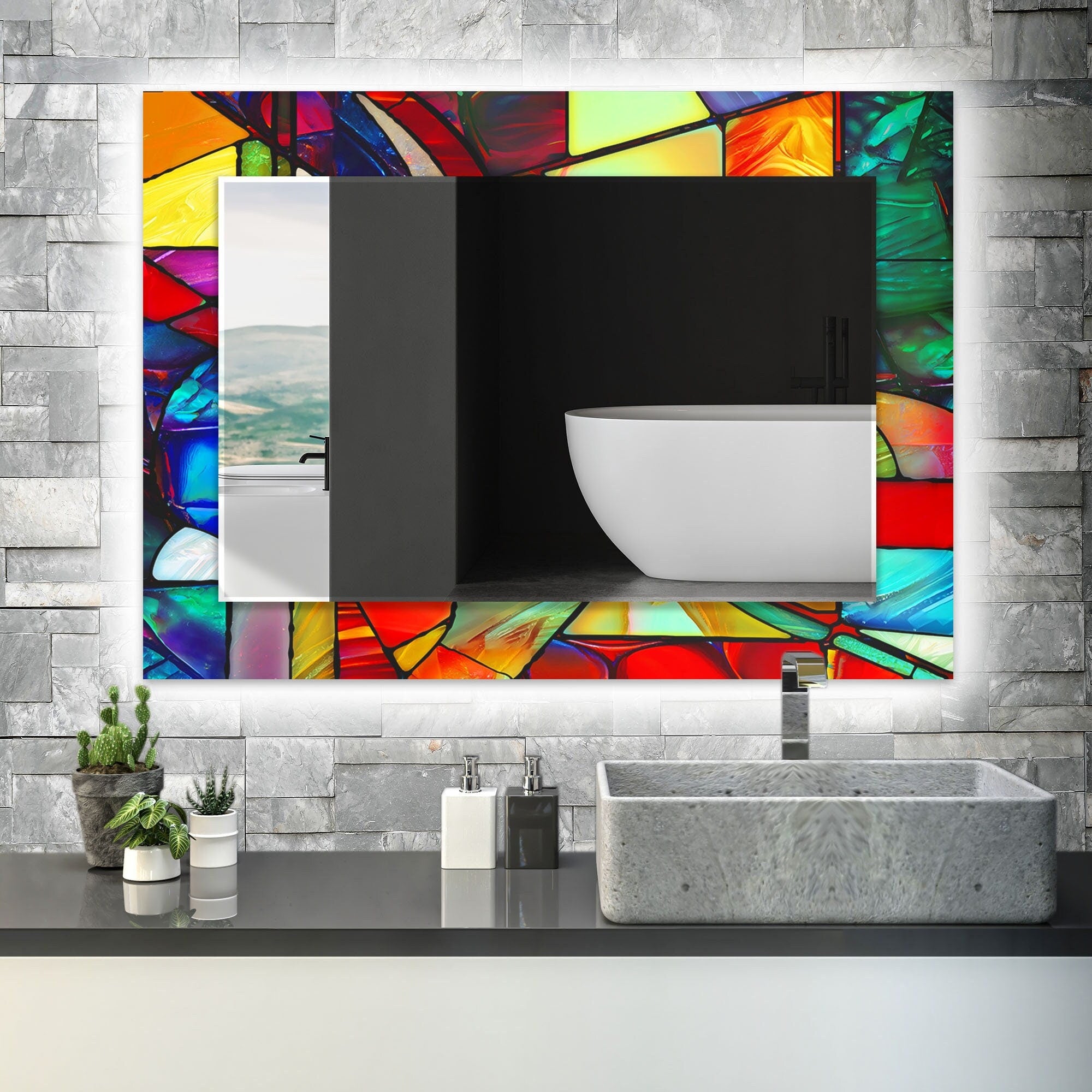 Stained Tempered Glass Wall Mirror