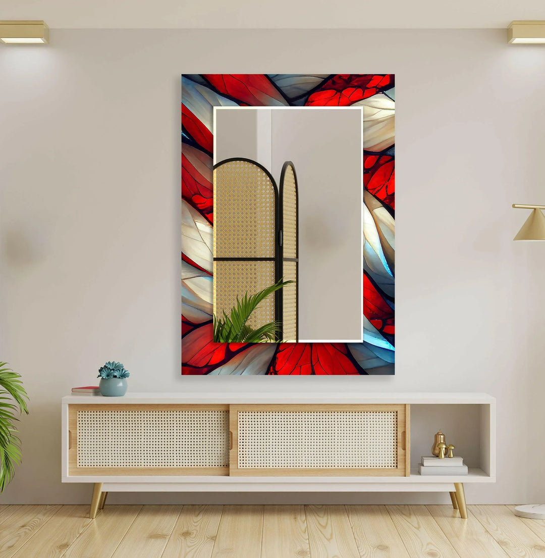 Bunt gebeizt Wandspiegel – Rot-weißer Wohnzimmer-Akzent – MyPhotoStation
