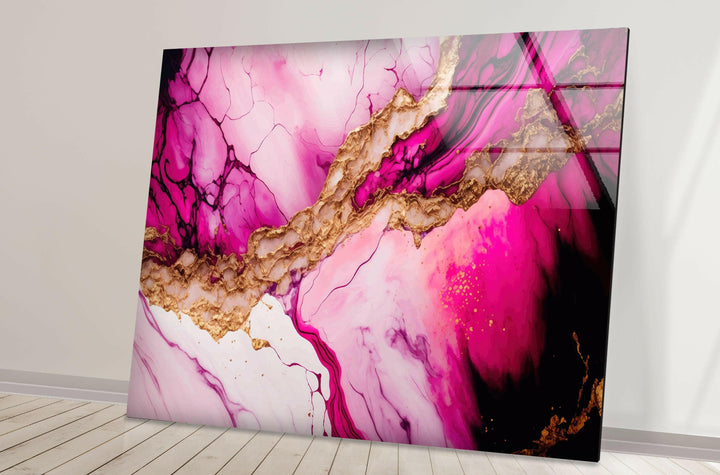 Violet Pink Alcohol Ink Glass Wall Art, Tempered Glass Wall Art, Glass Printing Wall Art