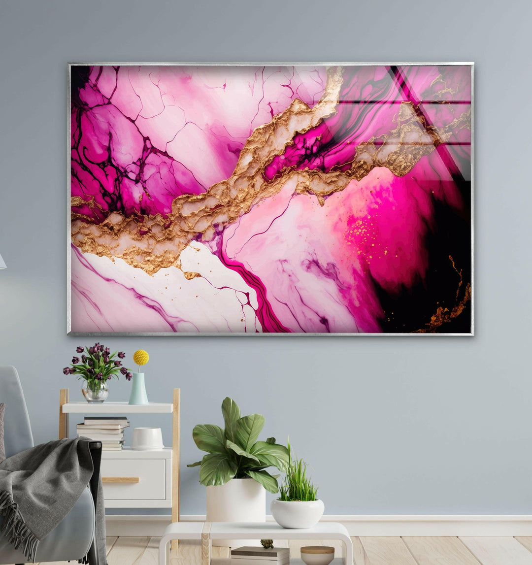 Violet Pink Alcohol Ink Glass Wall Art, glass pictures for Wall, glass prints wall art