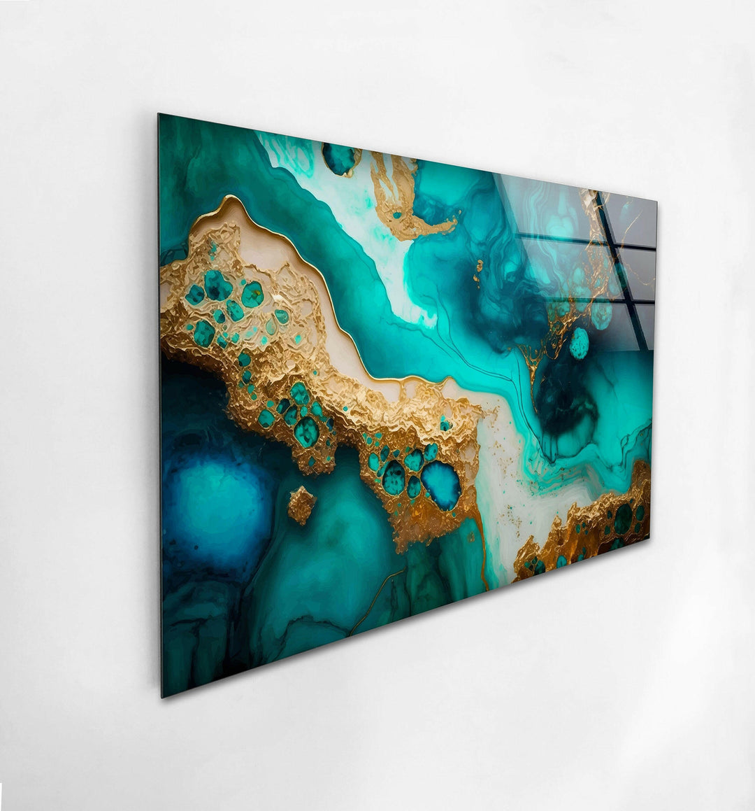 Vivid Cyan Mint Abstract Tempered Glass Wall Art