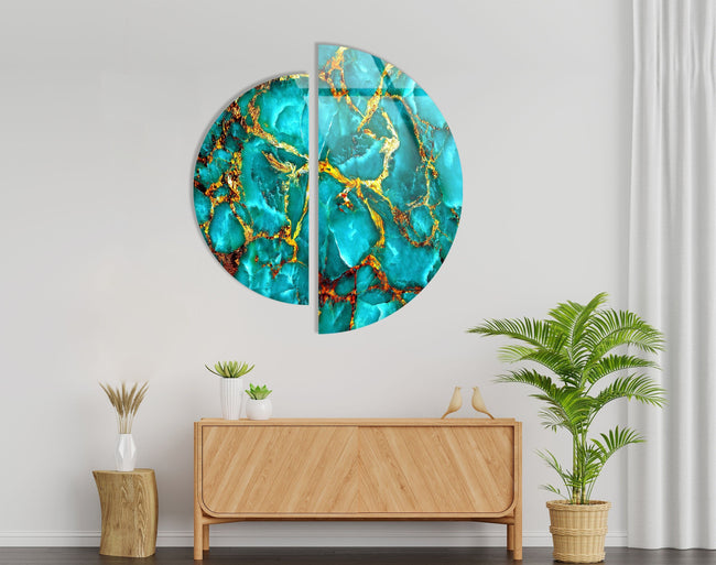 Half Circle 2 Piece Green Marble Tempered Glass Wall Art