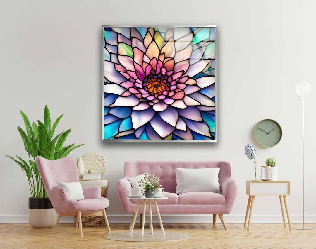 Vivid Floral Lotus Stained Glass Wall Art Glass Printing Wall Art, Print photos on glass