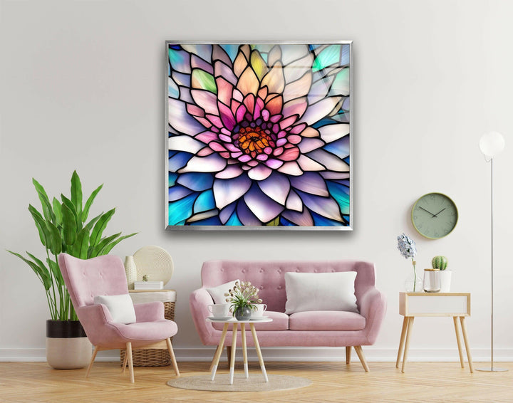 Vivid Floral Lotus Stained Glass Wall Art Glass Printing Wall Art, Print photos on glass