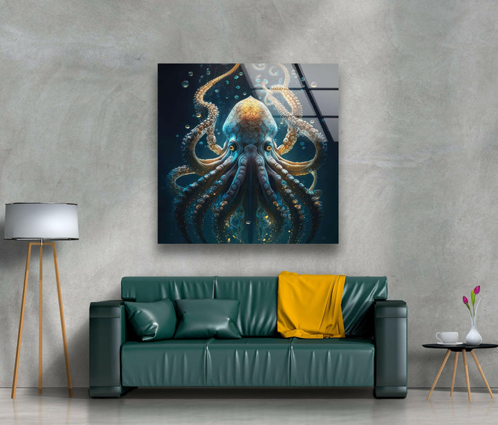 Underwater Blue Octopus Glass Wall Art glass photo prints, glass picture prints