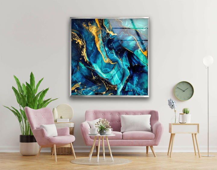 Green Luxury Abstract Fluid Art Glass Wall Art
