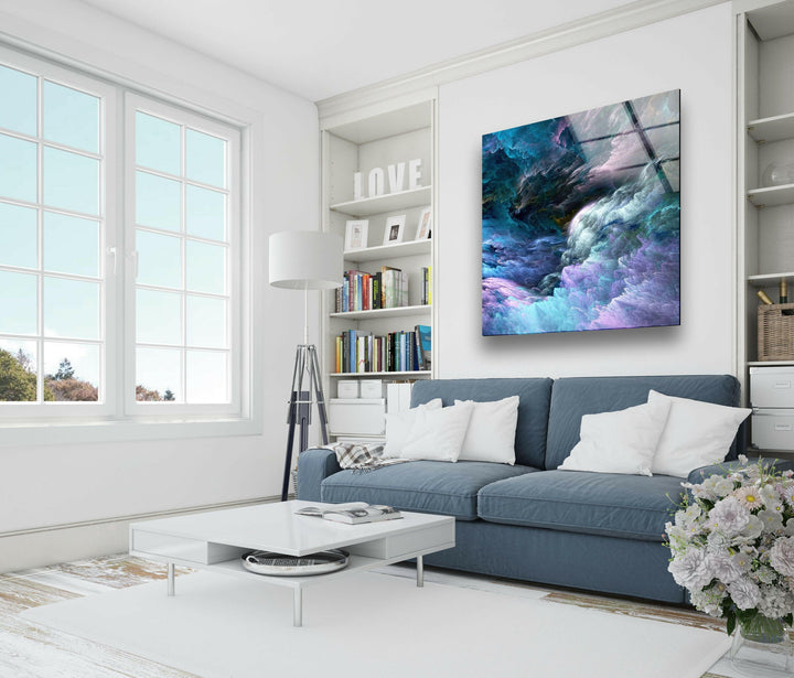 Purple Clouds Abstract Glass Wall Art picture on glass wall art, photos printed on glass
