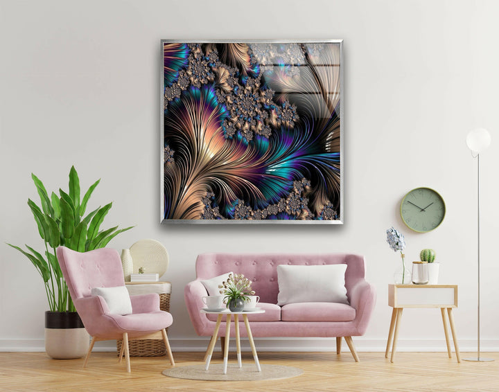 Copper Abstract Fractal Glass Wall Art picture on glass wall art, photos printed on glass
