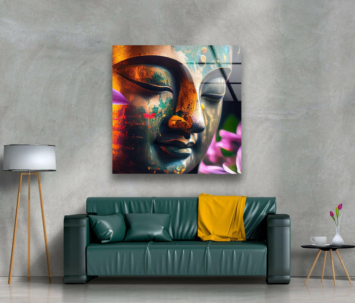 Hindu Colorful Buddha Glass Art Prints