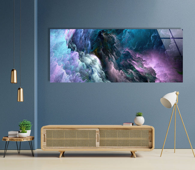 Blue Purple Abstract Tempered Glass Wall Art