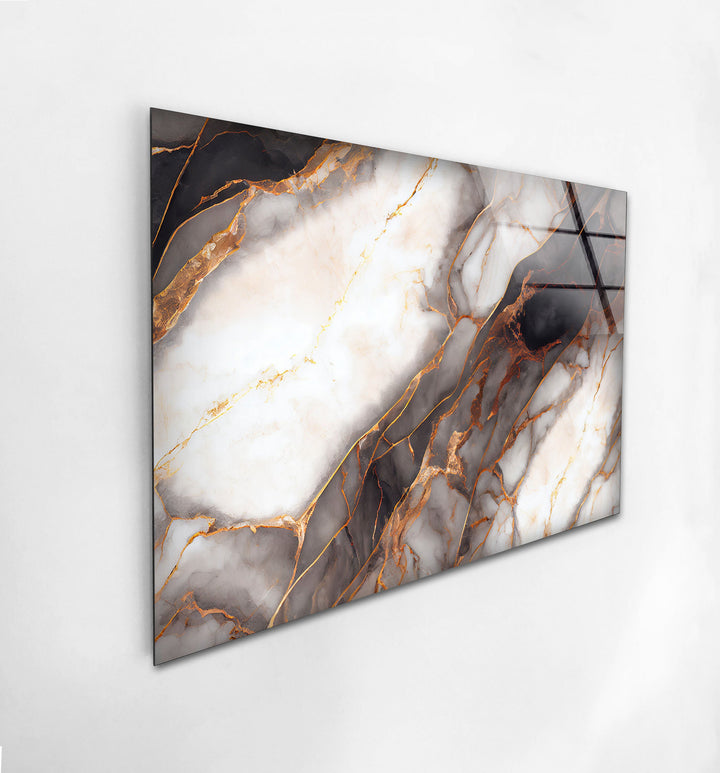 White Marble with Copper Veins Tempered Glass Printing Wall Art