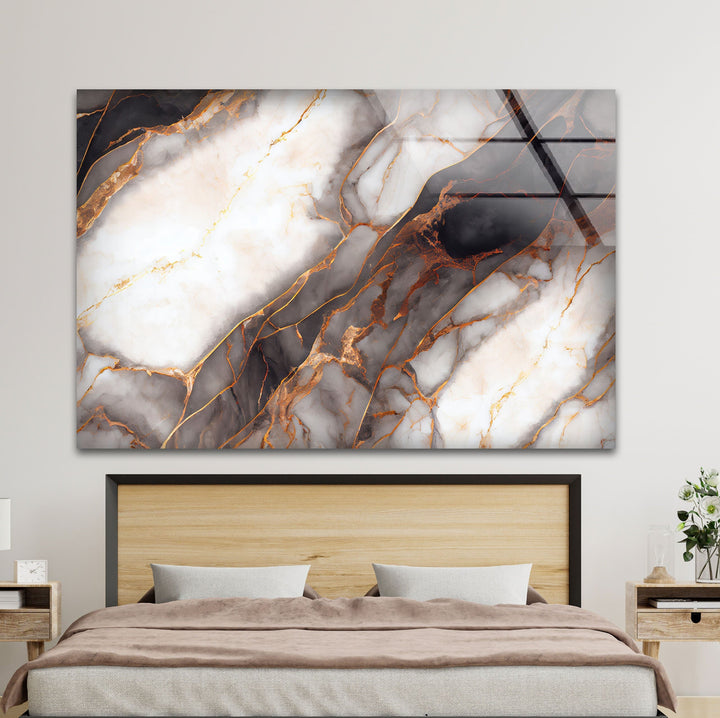White Marble with Copper Veins Glass Wall Art