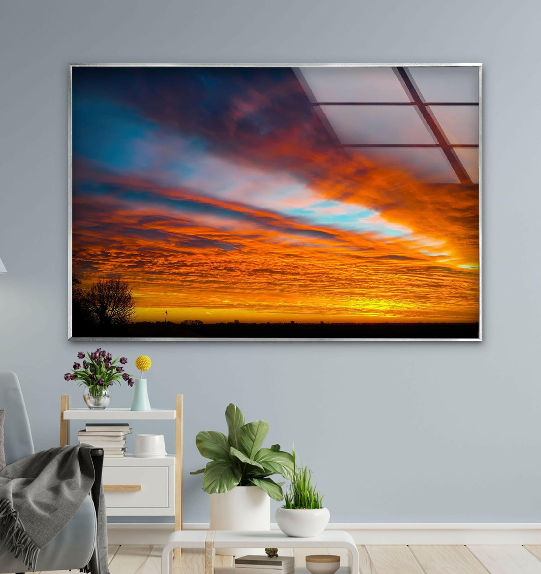 Mesmerizing cloud-filled sky at dusk, showcasing nature’s fiery display.
