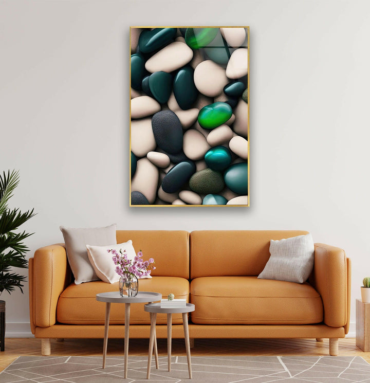 Sea Stones White & Green Glass Wall Art glass image printing, glass prints from photos