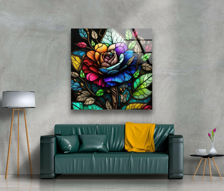 Flower Design Stained Glass Wall Art custom glass photo prints, large glass prints