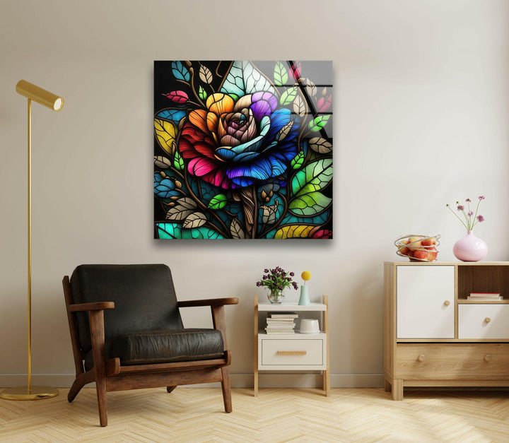 Flower Design Stained Glass Wall Art print on glass, glass printed photos