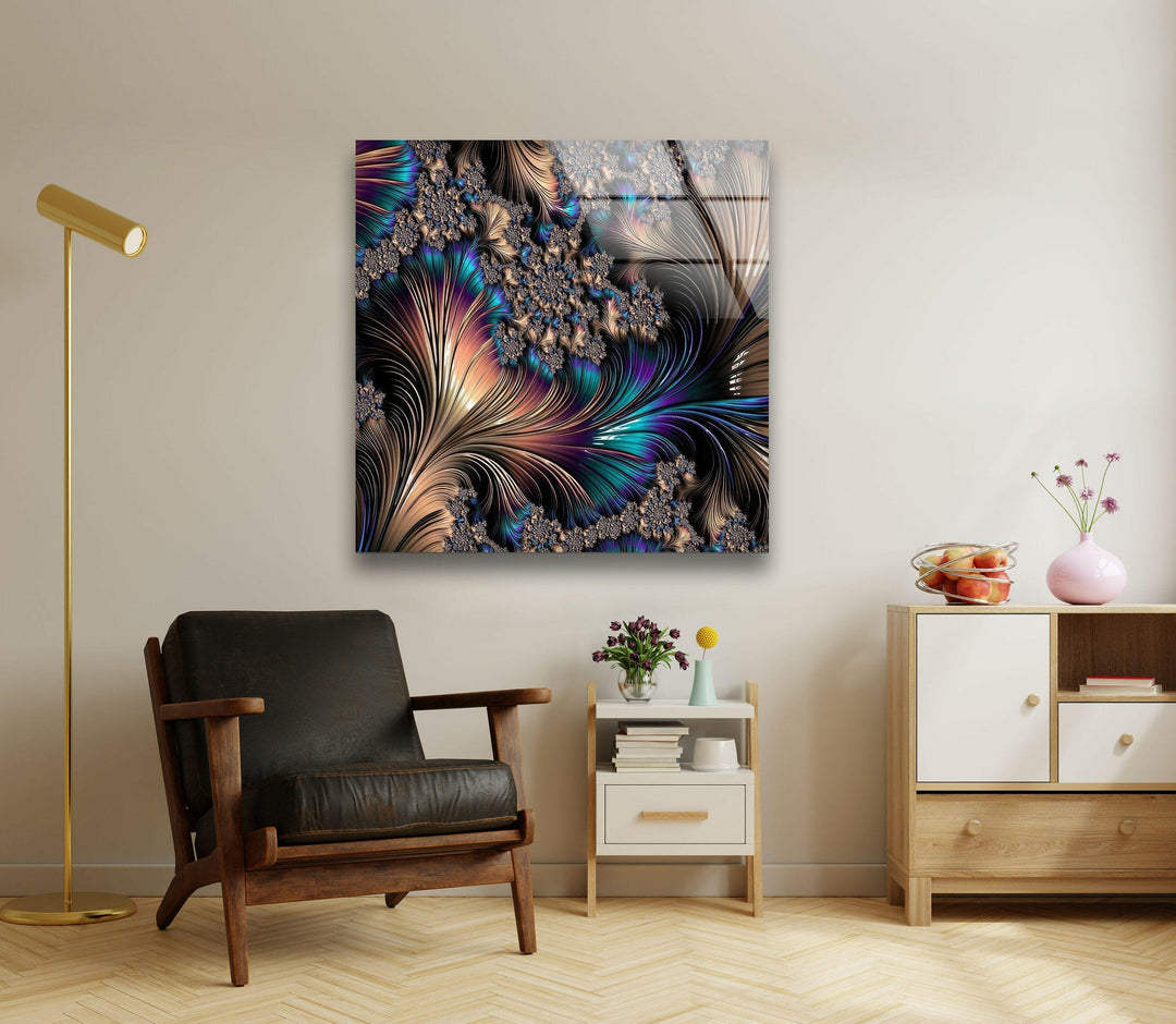 Copper Abstract Fractal Glass Wall Art photo print on glass, prints on glass wall art
