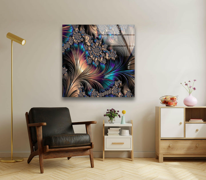 Copper Abstract Fractal Glass Wall Art photo print on glass, prints on glass wall art
