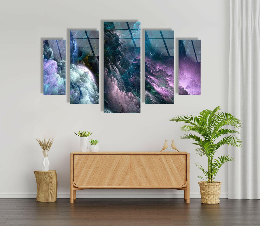 Blue Purple Clouds Abstract Glass Wall Art, custom glass photo prints, large glass prints