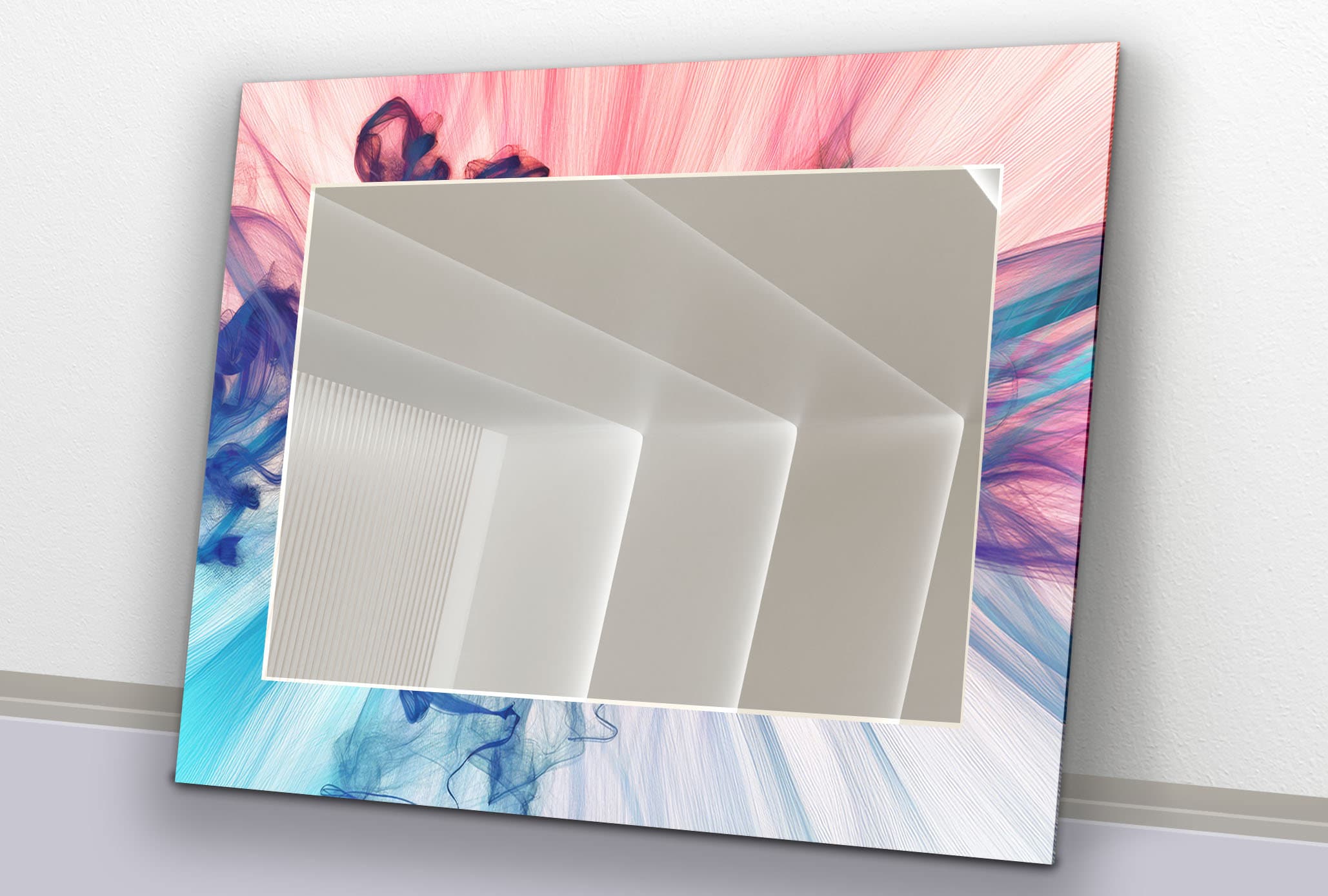 Abstract Tempered Glass Wall Mirror