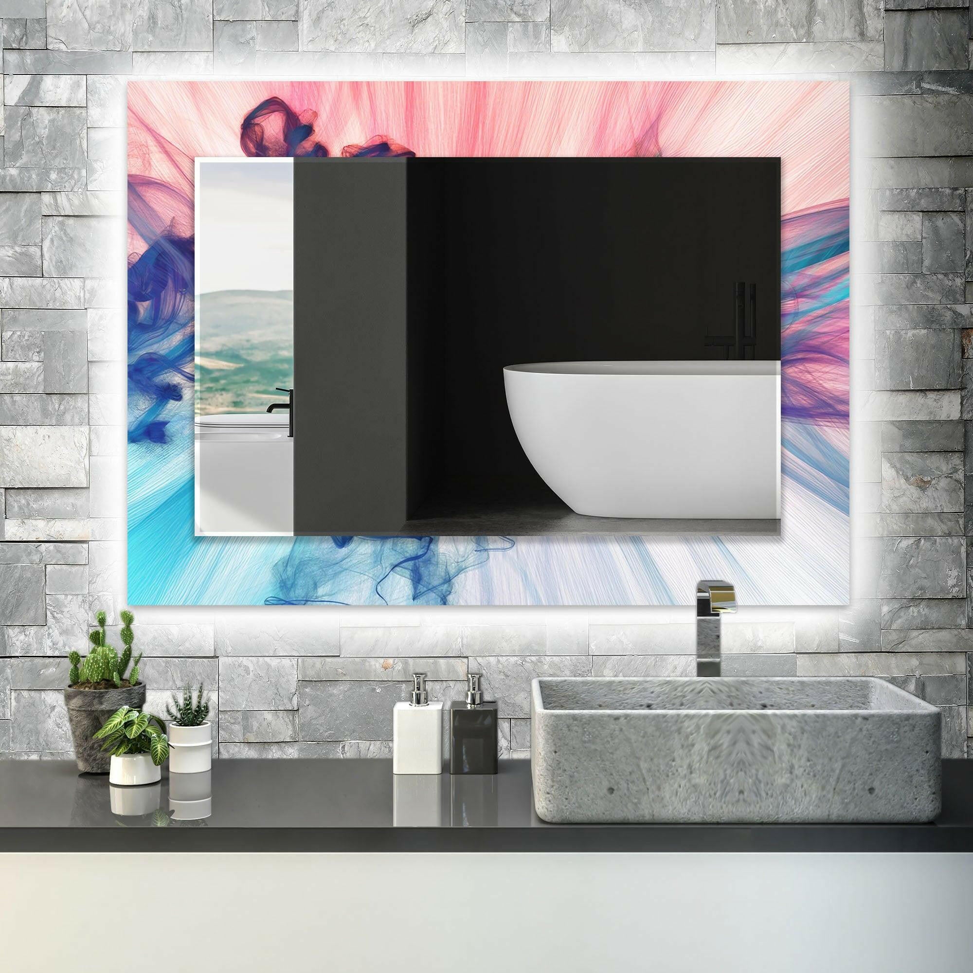 Abstract Tempered Glass Wall Mirror